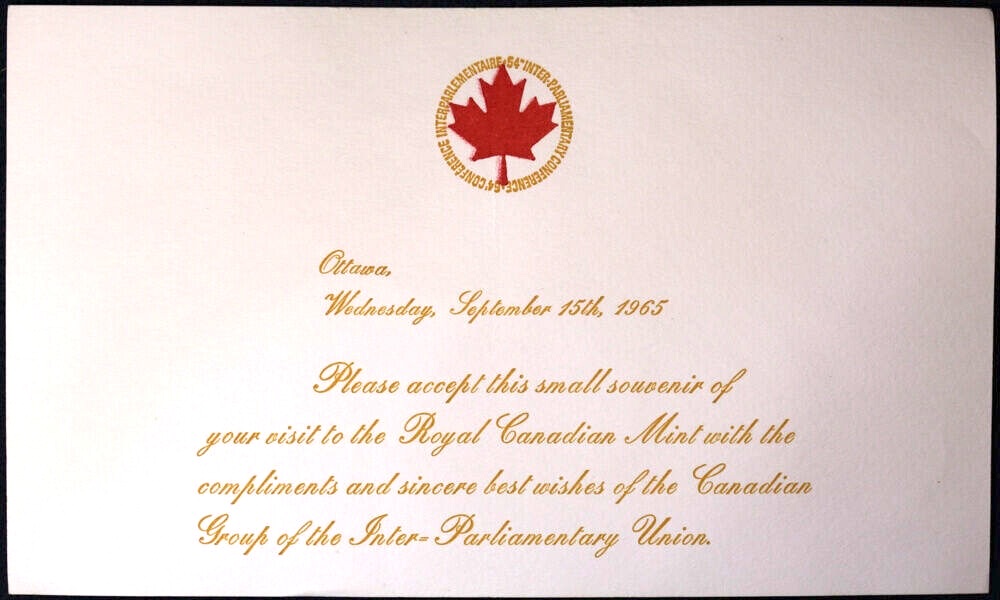 Canada-1965-Silver-Uncirculated-Coin-Set-In-Pliofilm---Inter-Parliamentary-Union-Card?